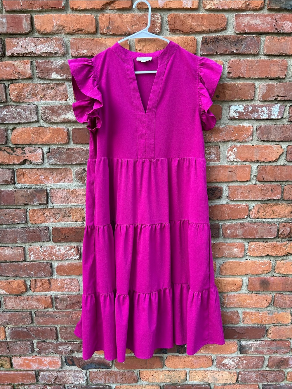 entro Colorful Purple Ruffle Sleeve Tiered Dress M Lined - Picture 1 of 7